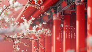 4k简约文艺红墙樱花（日历）