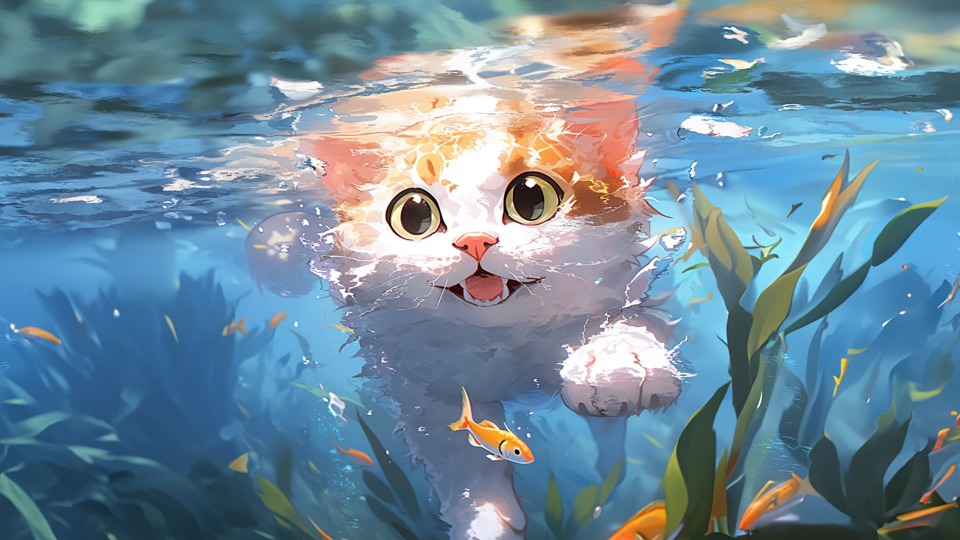 爱游泳的小猫